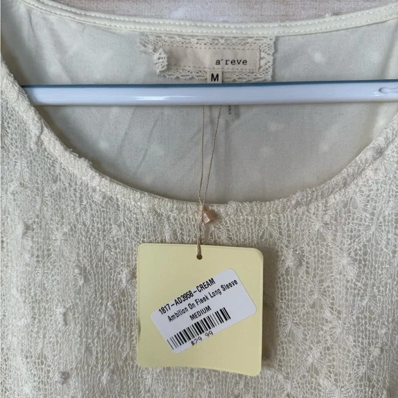 A'Reve Anthropologie Ambition On Fleek Ivory Lace Long Sleeve Top Size M NWT - Picture 2 of 5